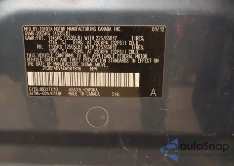 2012 Toyota Rav4 from USA, damaged, VIN 2T3BF4DV4CW181916